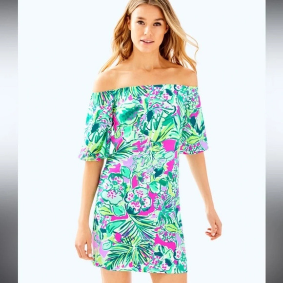 New with tags Lilly pulitzer fawcett dress size xxs off the shoulder so comfy! - Picture 1 of 6